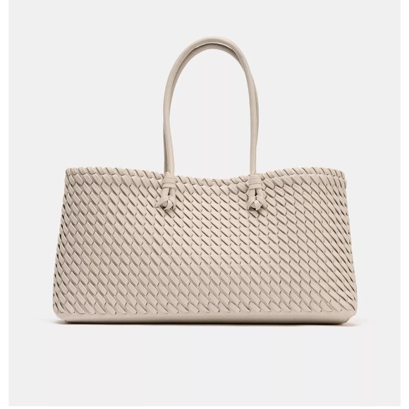 Zara Handbags - Zara Cream Elongate Woven Shoulder Bag